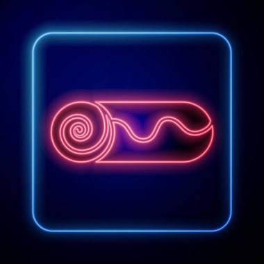 Parlayan neon renkli çikolatalı pasta ikonu siyah arka planda izole edilmiş. Vektör.