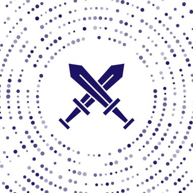 Mavi Haçlı Ortaçağ kılıç ikonu beyaz arka planda izole edilmiş. Ortaçağ silahı. Soyut çember rastgele noktalar. Vektör.