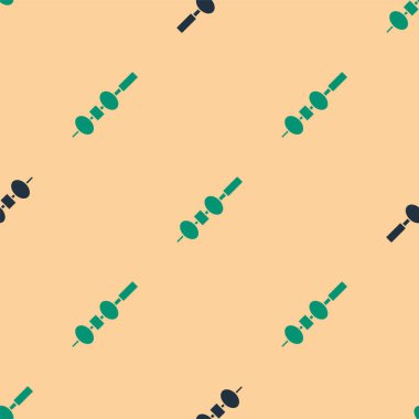 Çubuk ikonunda yeşil ve siyah zeytin ve peynir bej arka planda izole edilmiş pürüzsüz desen. Kanepe, peynirli ve zeytinli tapas. Vektör.