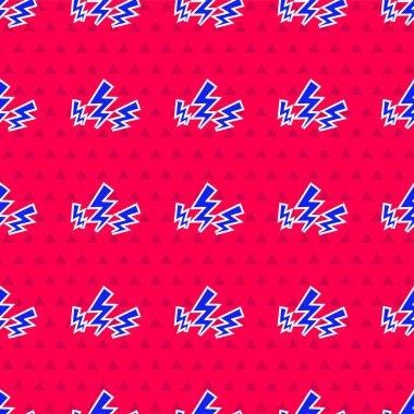 Mavi Zeus simgesi kırmızı arkaplanda izole edilmiş. Yunan tanrısı. Şimşek Tanrısı. Vektör.