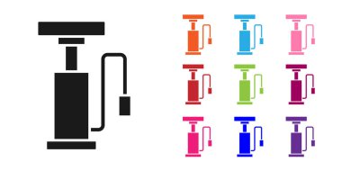 Beyaz arka planda siyah bisiklet hava pompası ikonu izole edildi. Simgeleri renklendirin. Vektör.