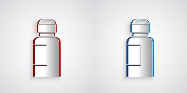 Kağıt kesiği boya, guaj, kavanoz, gri arka planda izole edilmiş boya ikonu. Kağıt sanatı tarzı. Vektör.