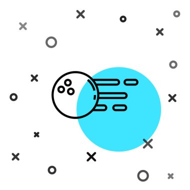 Siyah çizgi bowling topu simgesi beyaz arkaplanda izole edildi. Spor malzemeleri. Rastgele dinamik şekiller. Vektör.