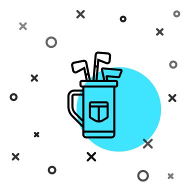 Siyah çizgili golf çantası, beyaz arka planda izole edilmiş golf sopası simgesi. Rastgele dinamik şekiller. Vektör.