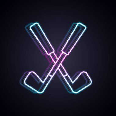 Parlayan neon hattı siyah arka planda izole edilmiş golf kulübü simgesini geçti. Vektör.