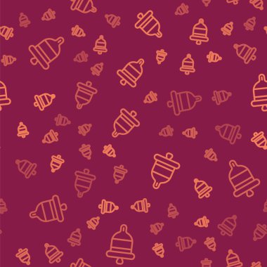 Kahverengi çizgi alarm çanı simgesini çalmak kırmızı arkaplanda izole edilmiş pürüzsüz desen. Yangın alarmı. Servis zili, el zili işareti, uyarı sembolü. Vektör.