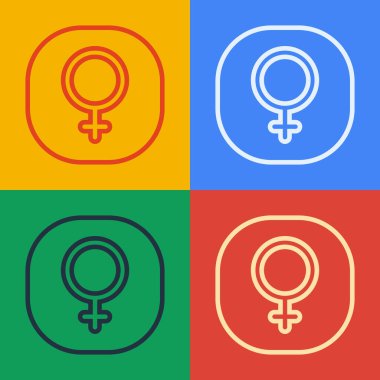 Pop sanat çizgisi Venüs simgesi renk arkaplanında izole edilmiş. Astroloji, numeroloji, yıldız falı, astronomi. Vektör.