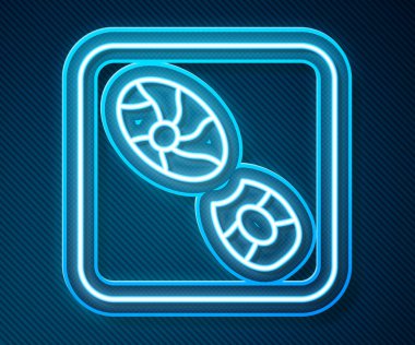 Parlayan neon çizgisi. Mavi arka planda izole edilmiş insan ayak izi ikonu. Ayakkabı tabanı. Vektör.