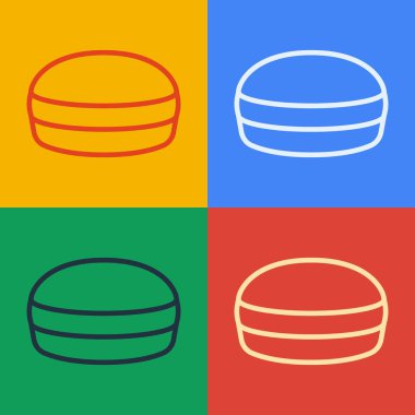 Pop Art Line Macaron kurabiye ikonu renk arkaplanında izole edilmiş. Makarna tatlı fırın. Vektör.