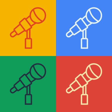 Pop sanat çizgisi mikrofon simgesi renk arkaplanında izole edildi. Radyodaki mikrofondan. Sözcü işareti. Vektör.