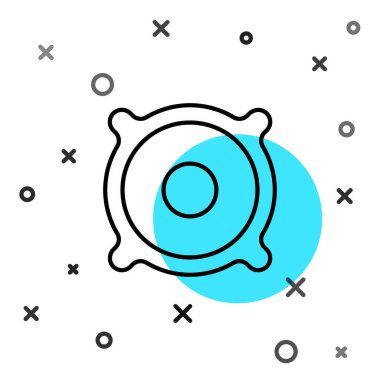 Siyah çizgi Stereo hoparlör simgesi beyaz arkaplanda izole edildi. Ses sistemi hoparlörleri. Müzik ikonu. Müzikal sütun hoparlörü. Rastgele dinamik şekiller. Vektör.