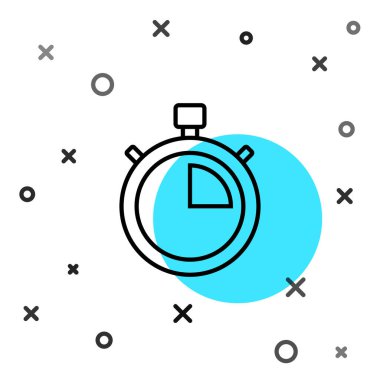 Siyah çizgi Stopwatch simgesi beyaz arkaplanda izole edildi. Zaman göstergesi. Kronometre işareti. Rastgele dinamik şekiller. Vektör.