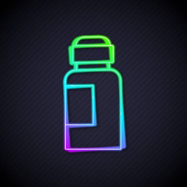 Parlak neon çizgisi boyası, guaj, kavanoz, siyah arkaplanda izole edilmiş boya simgesi. Vektör.