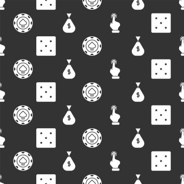 Kumarhane fişleri, kumarhane fişleri, kumarhane fişleri ve para çantasını kusursuz bir kalıba sokun. Vektör.