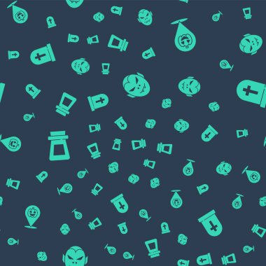 Vampir, Balkabağı, iksirli şişe ve Tombstone haçını kusursuz desene ayarlayın. Vektör.