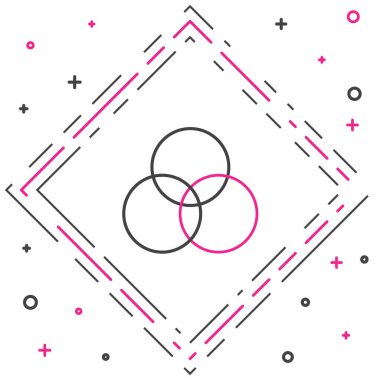 RGB ve CMYK renk karıştırma simgesi beyaz arkaplanda izole edildi. Renkli taslak konsepti. Vektör İllüstrasyonu.