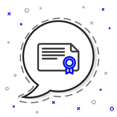 Satır Sertifikası şablon simgesi beyaz arkaplanda izole edildi. Başarı, ödül, diploma, burs, diploma kavramları. Renkli taslak konsepti. Vektör.