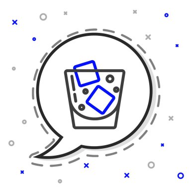 Beyaz arka planda izole edilmiş çizgili viski ve buz küpleri simgesi. Renkli taslak konsepti. Vektör.