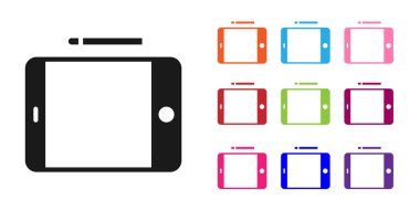 Siyah Grafik tableti simgesi beyaz arkaplanda izole edildi. Simgeleri renklendirin. Vektör İllüstrasyonu.