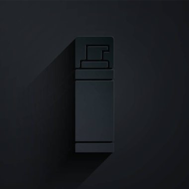 Kağıt kesiği, siyah arkaplanda izole edilmiş jel köpük simgesi. Tıraş köpüğü. Kağıt sanatı tarzı. Vektör.