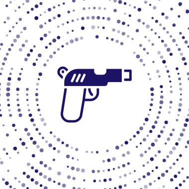 Mavi Tabanca ya da silah ikonu beyaz arkaplanda izole edilmiş. Polis ya da askeri silah. Küçük ateşli silah. Soyut çember rastgele noktalar. Vektör.