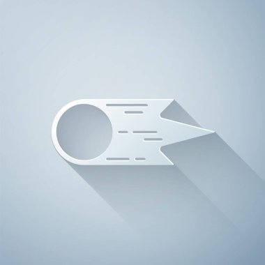 Kağıt kesiği Kuyrukluyıldız hızla düşüyor. Gri arkaplanda izole edilmiş. Kağıt sanatı tarzı. Vektör.