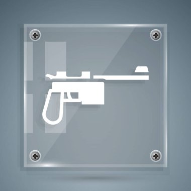 Beyaz Mavzer tabancası simgesi gri arkaplanda izole edildi. Mauser C96 yarı otomatik bir tabanca. Kare cam paneller. Vektör.