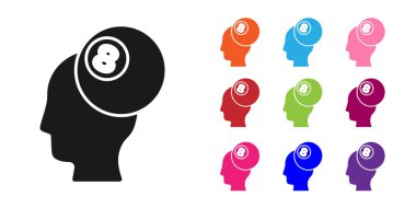 Siyah bilardo bilardo topu. Beyaz arka planda 8 numaralı ikon izole edilmiş. Simgeleri renklendirin. Vektör.