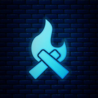 Mavi Kamp Ateşi simgesi kırmızı arkaplanda izole edilmiş. Odunla yanan şenlik ateşi. Vektör.