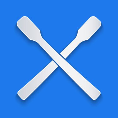 Kağıt kesiği davul çubukları simgesi mavi arkaplanda izole edilmiş. Müzik aleti. Kağıt sanatı tarzı. Vektör.