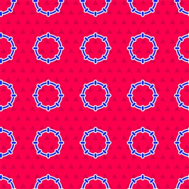 Mavi enstrüman perküsyon tef, metal plaka ikonu, kırmızı arka planda izole edilmiş pürüzsüz desen. Vektör.