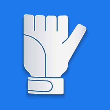 Kağıt kesiği Eldiven simgesi mavi arkaplanda izole edildi. Olağanüstü bir spor. Spor malzemeleri. Kağıt sanatı tarzı. Vektör.