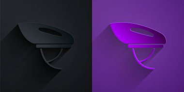 Kağıt kesiği başlık simgesi mor arkaplanda siyah üzerine izole edilmiş. Olağanüstü bir spor. Spor malzemeleri. Kağıt sanatı tarzı. Vektör.