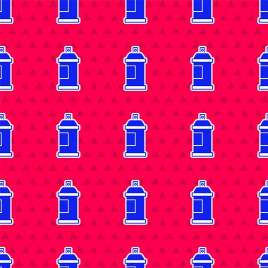 Kırmızı arkaplanda mavi boya spreyi ikonu izole edilmiş, pürüzsüz desen. Vektör.