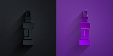 Kağıt kesiği kalem simgesi mor arkaplanda siyah üzerine izole. Kağıt sanatı tarzı. Vektör.