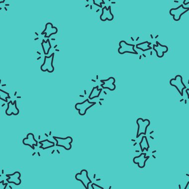 Siyah çizgi insan kırık kemik ikonu yeşil arka planda izole edilmiş pürüzsüz desen. Vektör.