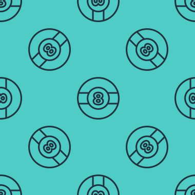 Siyah çizgi bilardo bilardo topu 8 numaralı ikon yeşil arka planda izole edilmiş pürüzsüz desen. Vektör.