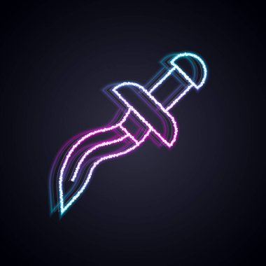 Parlayan neon çizgisi Hançer simgesi siyah arkaplanda izole edildi. Bıçak ikonu. Keskin bıçaklı kılıç. Vektör.