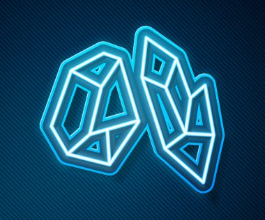 Parlayan neon hattı sihirli taş ikonu mavi arkaplanda izole edildi. Fantezi kristali. Maç için mücevher. Vektör.