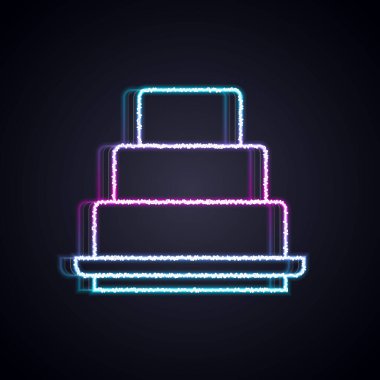 Parlayan neon hattı Kek simgesi siyah arkaplanda izole edildi. Doğum günün kutlu olsun. Vektör.