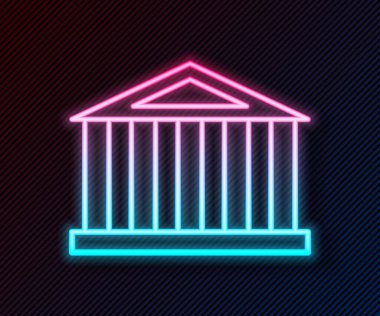 Atina, Akropolis 'ten parlayan neon hattı Parthenon, Yunanistan' ın simgesi siyah arka planda izole edildi. Antik Yunan ulusal simgesi. Vektör.