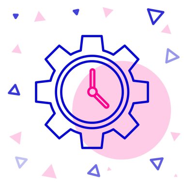 Çizgi Zaman Yönetimi simgesi beyaz arkaplanda izole edildi. Saat ve vites tabelası. Üretkenlik sembolü. Renkli taslak konsepti. Vektör İllüstrasyonu.