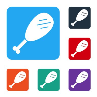 Beyaz arka planda beyaz tavuk budu ikonu izole edildi. Tavuk budu. Renkli kare düğmelerle simgeleri ayarla. Vektör İllüstrasyonu.