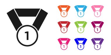 Beyaz arkaplanda siyah madalya ikonu izole edildi. Kazanan sembol. Simgeleri renklendirin. Vektör.