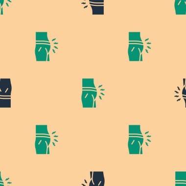 Yeşil ve siyah abdominal şişkinlik ikonu bej arka planda izole edilmiş pürüzsüz desen. Kabızlık ya da ishal. Vektör.