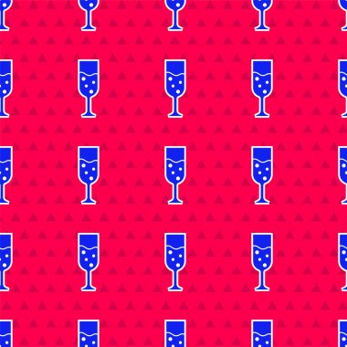 Kırmızı arka planda mavi şampanya ikonu izole edilmiş. Vektör.