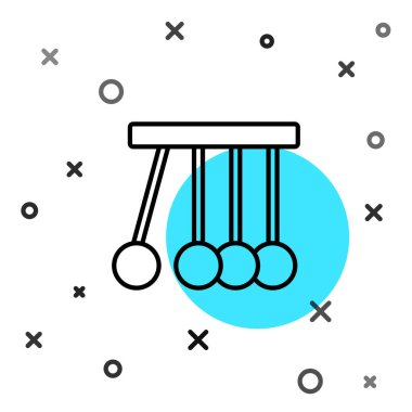 Beyaz arkaplanda siyah çizgi sarkacı simgesi izole edildi. Newtons beşiği. Rastgele dinamik şekiller. Vektör.