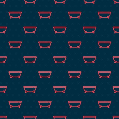 Kırmızı çizgili Küvet ikonu siyah arka planda izole edilmiş kusursuz desen. Vektör.