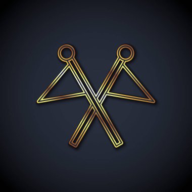 Altın çizgili Golf bayrağı simgesi siyah arkaplanda izole edildi. Golf ekipmanı ya da aksesuar. Vektör.