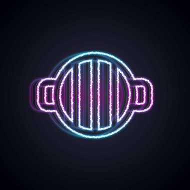 Parlayan neon hattı ızgara ikonu siyah arkaplanda izole edildi. Barbekü ızgara partisi. Vektör.